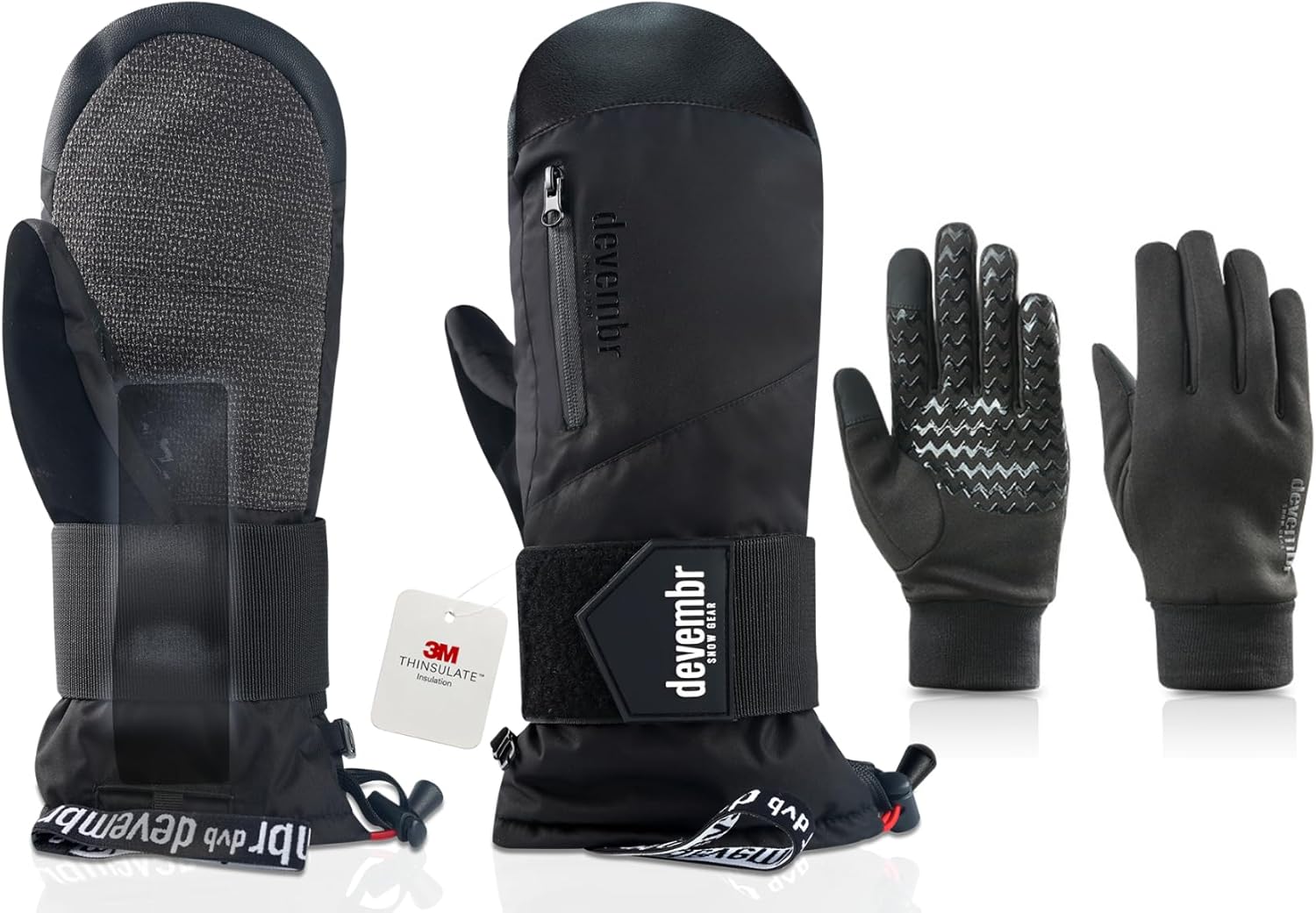 devembr Advanced Snowboarding Mittens with Wrist Guards & Removable Liners