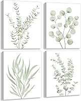 Vista 1 de Erctoo Botanical Plant Canvas Wall Art, Framed Boho Wall Decor for Bathroom, Minimalist Aesthetic Bedroom Wall Art, Sage Green Eucalyptus Leaf