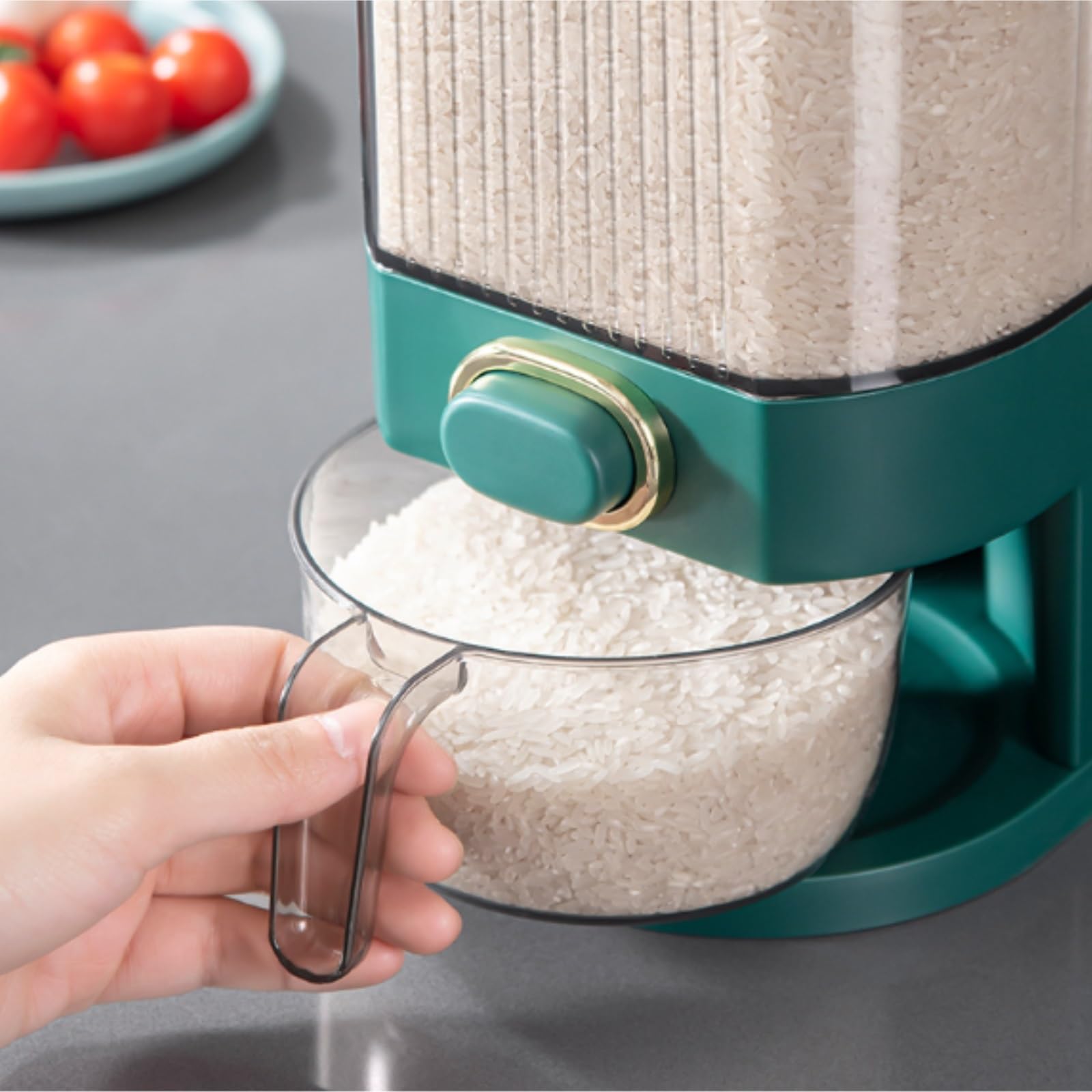Domestici Dispenser Per Cereali Distributore di riso Contenitore per cereali Secchio per la conservazione del cibo secco con misurino Contenitori Cucina Ermetici(White,30cm)