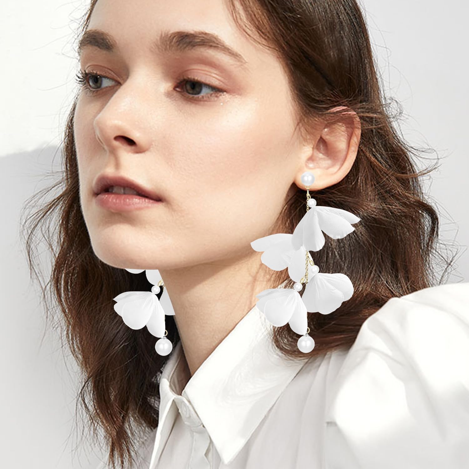 Bohemian Aesthetic Simulation Fabric Flower Pearl Lightweight Dangle Drop Earrings Dainty Summer Vacation Stud Earrings For Women Jewelry Gifts - Image 4