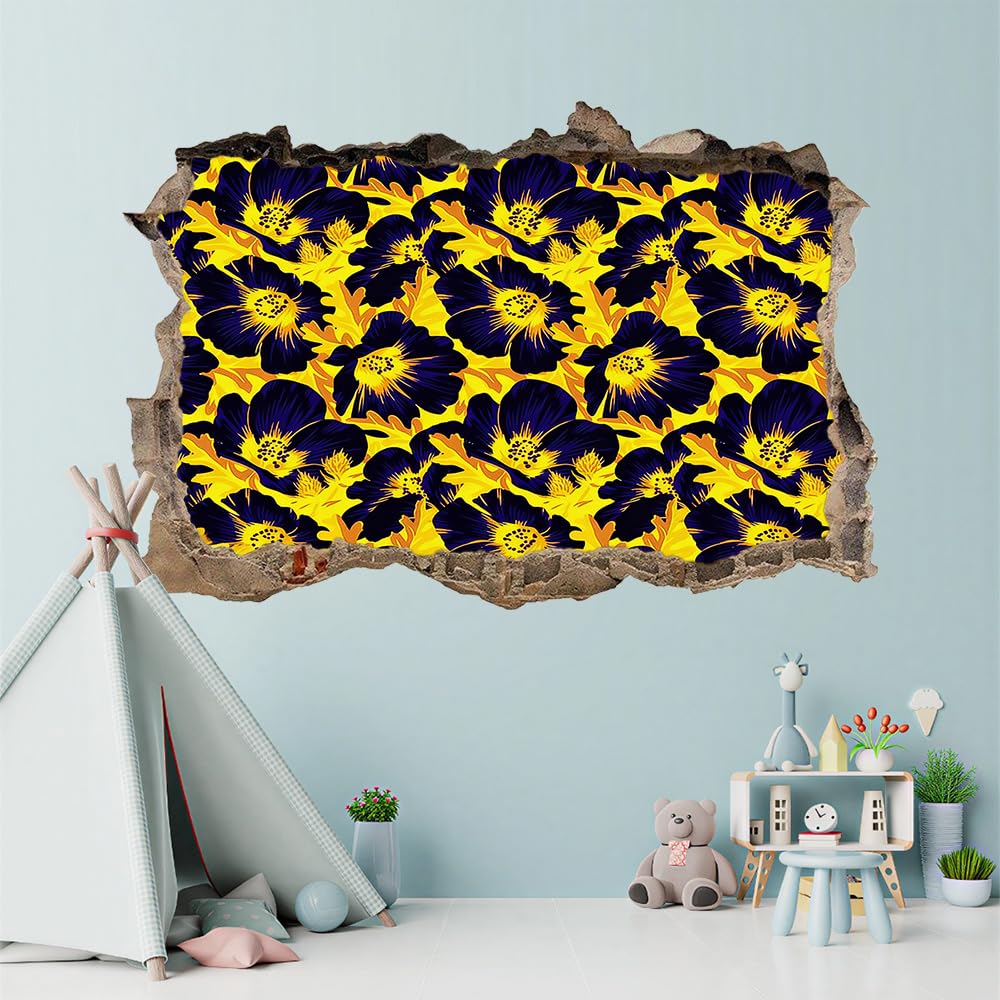 Wandtattoo 3D Durchbruch Blume Wandsticker Wanddekoration selbstklebend Gelbe Pflanzen Wandaufkleber Deko Schlafzimmer Wohnzimmer Kinderzimmer Kunst Wohnkultur Wandbilder
