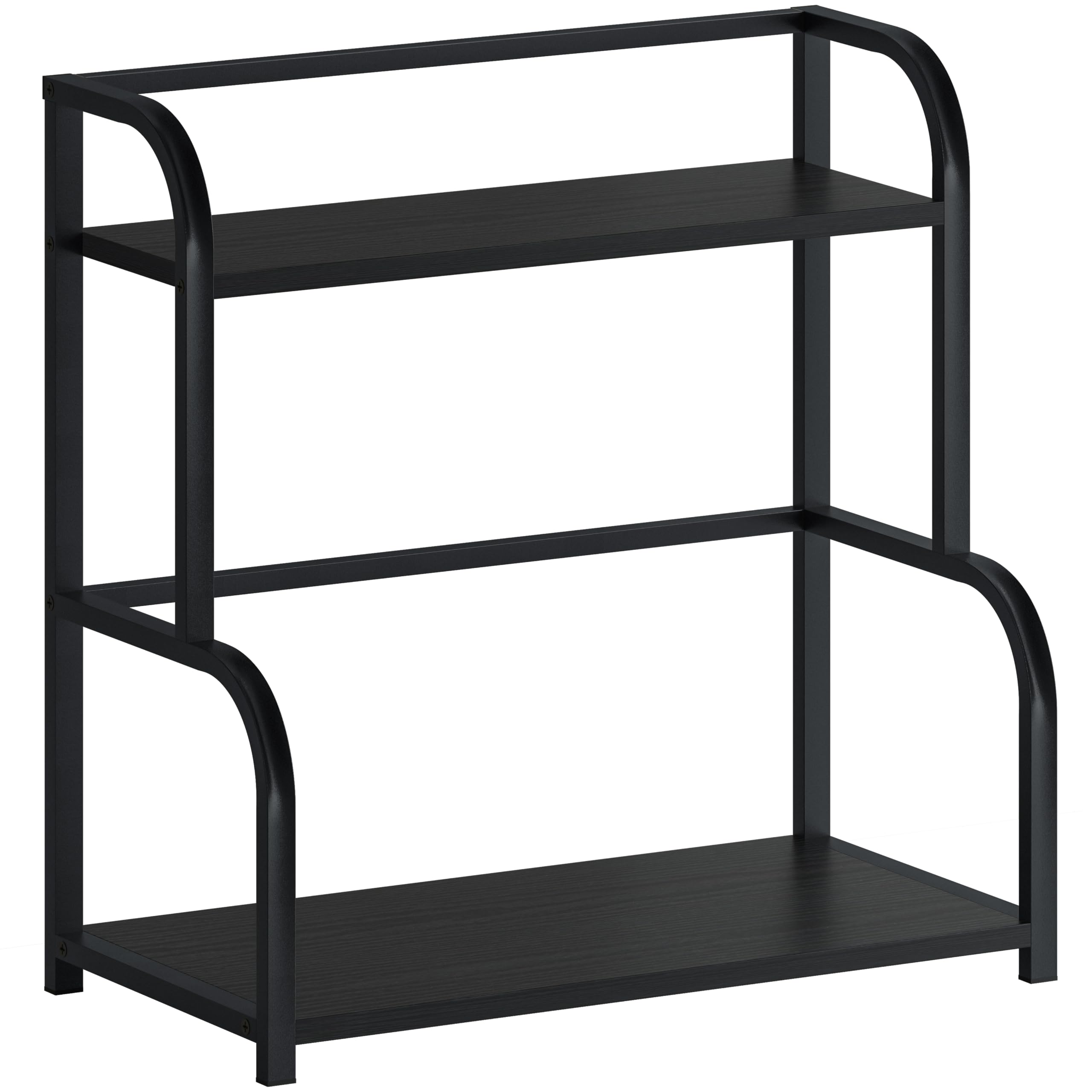 Kitchen Shelf Organiser Coffee Station - Spice Rack Storage Cupboard Organizer Black Natural Wooden - 2 Tier Shelves for Counter Top - Small Desk Worktop Organisation Unit Free Standing Coffe Bar