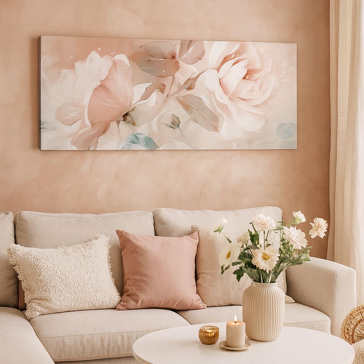 Cuadros Decoracion Salon Flores Romántico Rosas Lienzos decorativos 120x50cm Cuadro Sobre Lienzo Moderno Dormitorio Cocina Cuadros Pared Imágenes Wall Art Prints Decor Canvas Grande AB120x50-5505