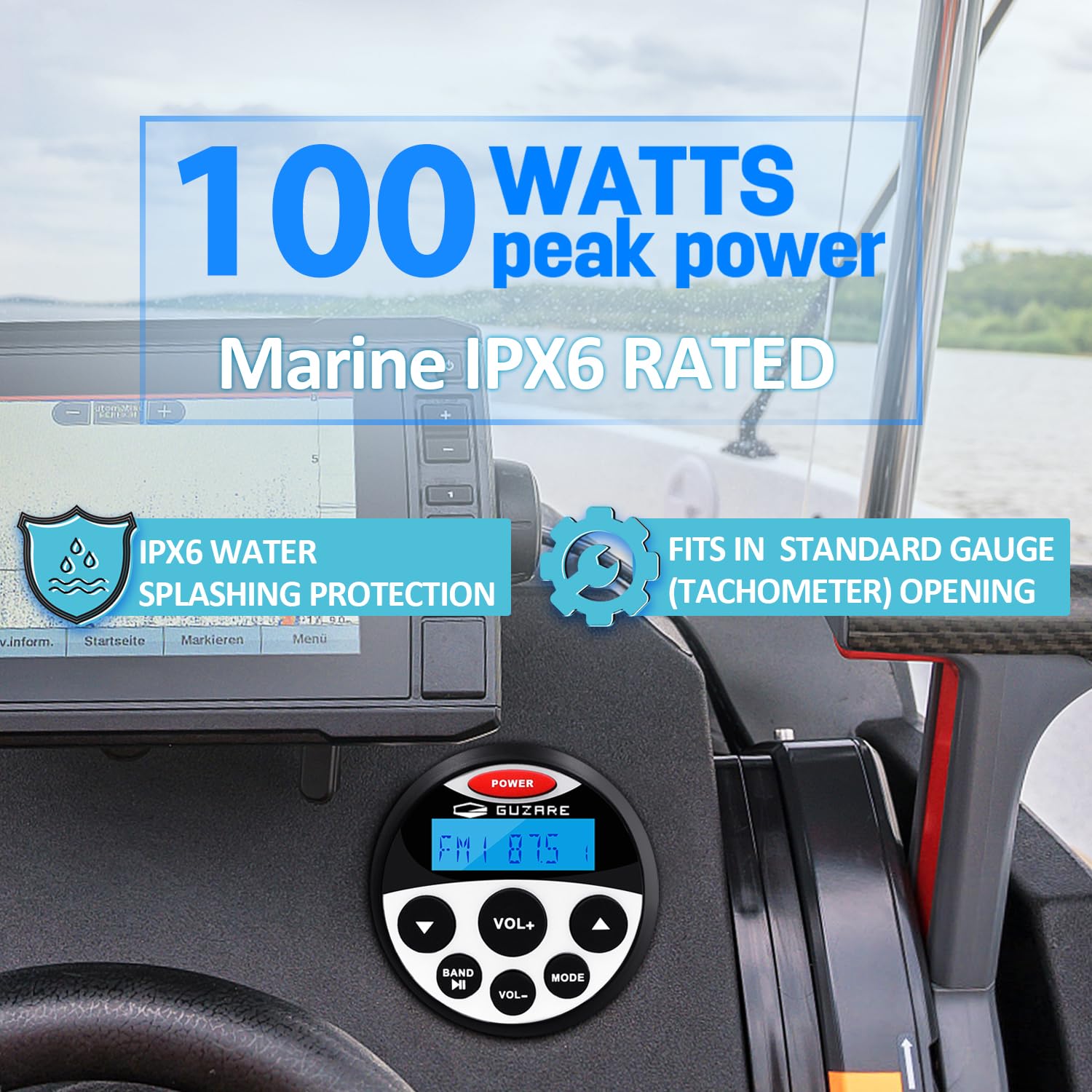 Marine Wateroroof Audio Package Marine Bluetooth Stereo Radio System - Waterproof FM Radio Stereo ATV UTV Heavy Duty Power Sports Head Unit with White Marine Speaker and Antennas