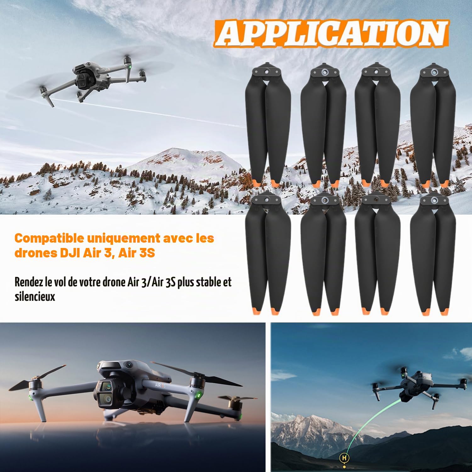 8 Pcs Hélices de Rechange pour Drone DJI Air 3/ Air 3S | Faible Bruit & Stable Drone Accessoires Hélices