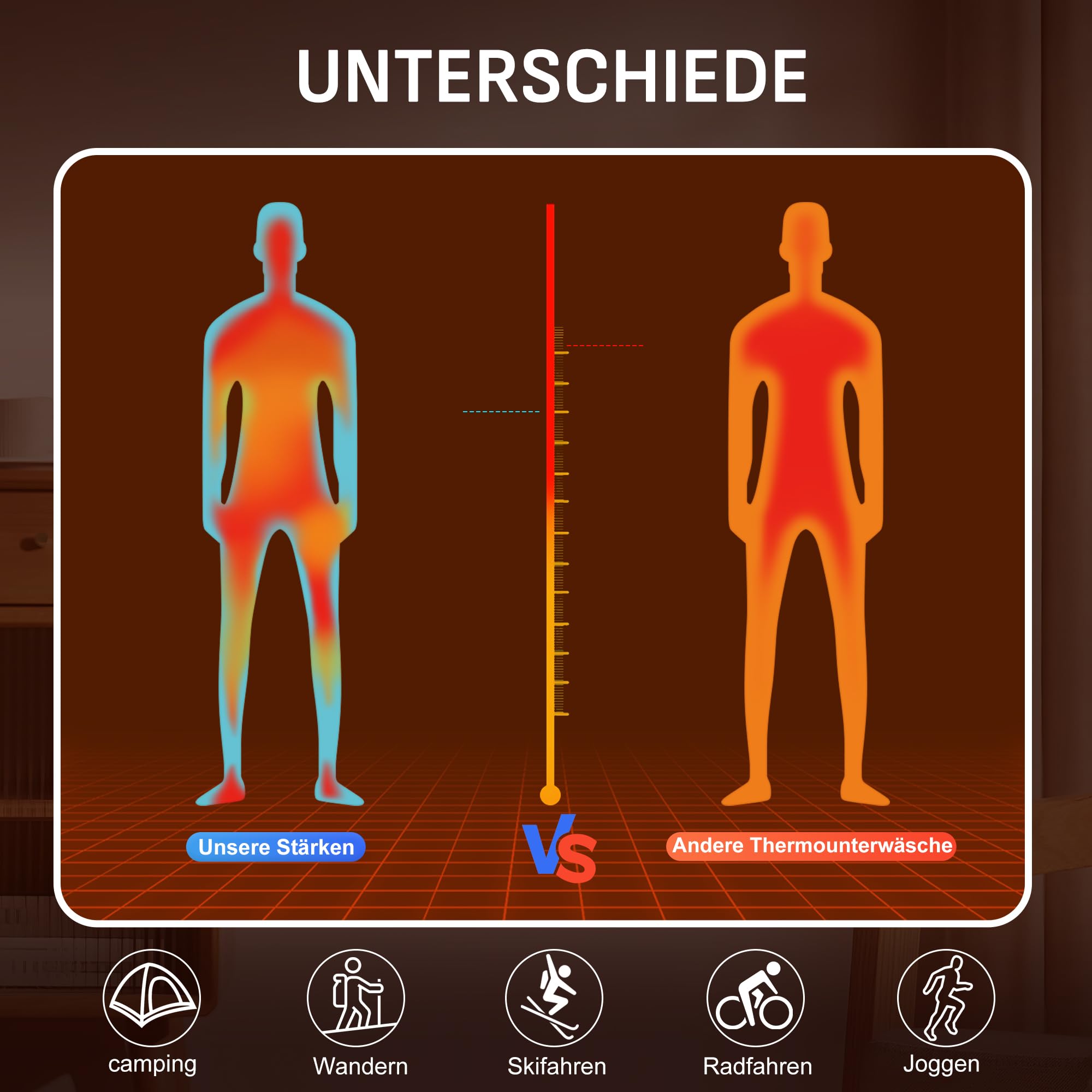 BAMBOO COOL Thermounterwäsche Herren Funktionsunterwäsche Set Atmungsaktive Innenfleece Skiunterwäsche Männer Winter für Joggen Radfahren Fußball Skifahren Motorrad Warme