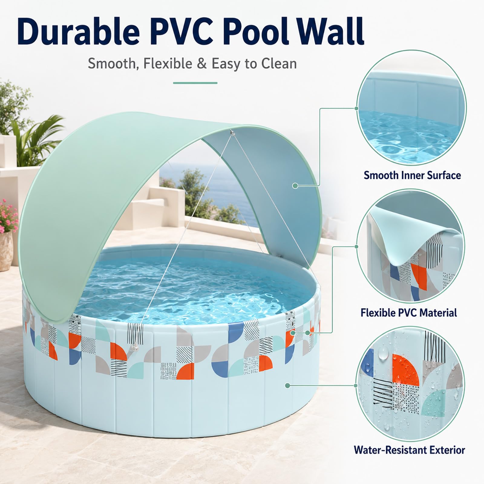 Piscina Redonda Elevada con Toldo, Piscina Familiar para Jardín Exterior