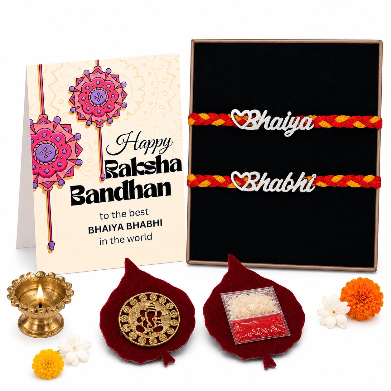 northland 925 Pure Sterling Silver Bhaiya Bhabhi Rakhi with Roli Chawal and Rakshabandhan Greeting Combo Gift Set For Men and Women Silver Rakhi for Bhai Bhabhi - Silver Rakhi for Bhaiya Bhabhi-picture-34