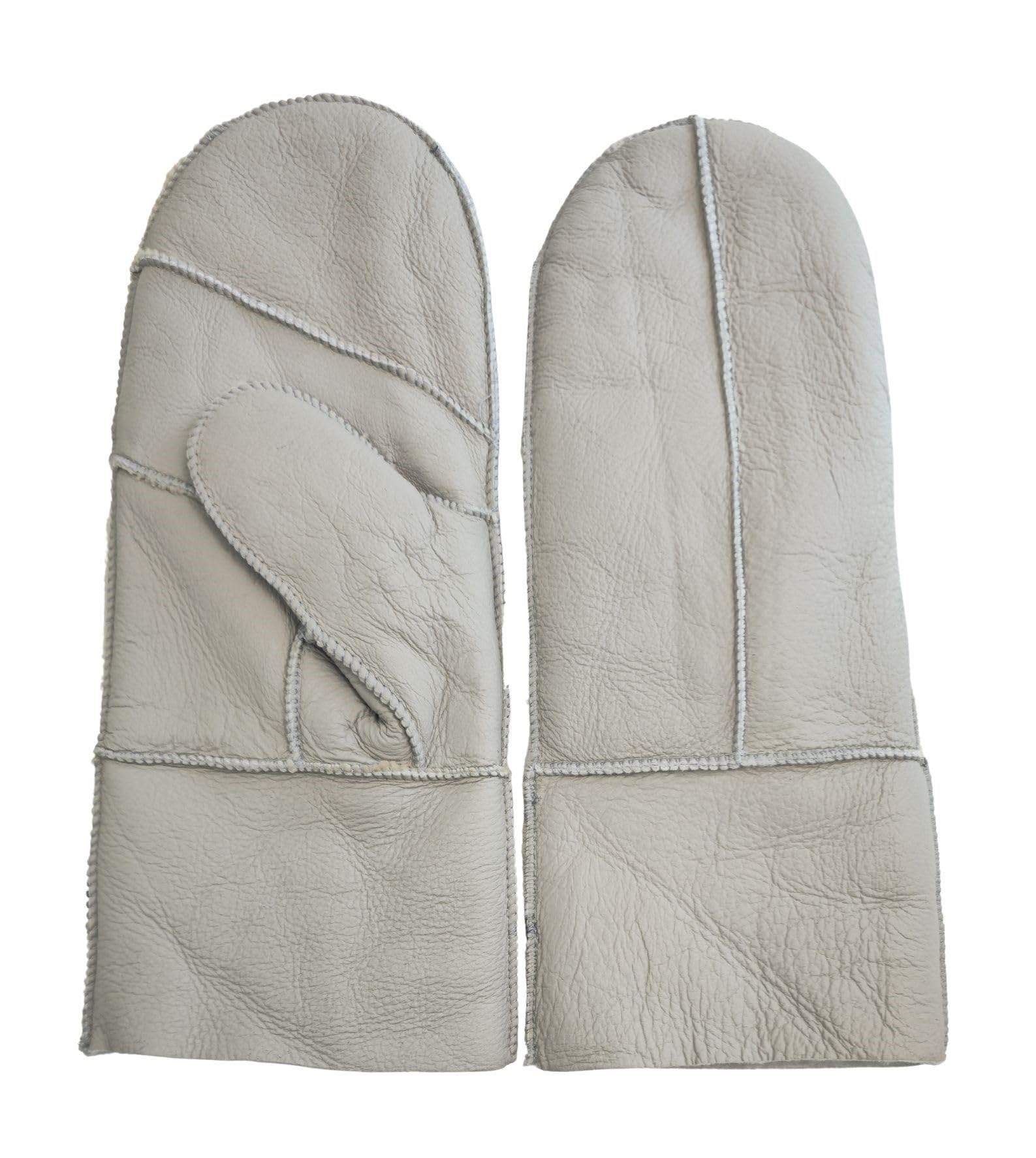 Truclothing Men's Grey Wo’s Genuine Sheepskin Mittens Premium Leather Winter Gloves Shearling Wool Lining - S