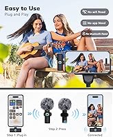 Vista 2 de Micrófono Lavalier inalámbrico para iPhone, mini micrófonos de solapa con reducción de ruido para grabación de video, YouTube, transmisión en vivo
