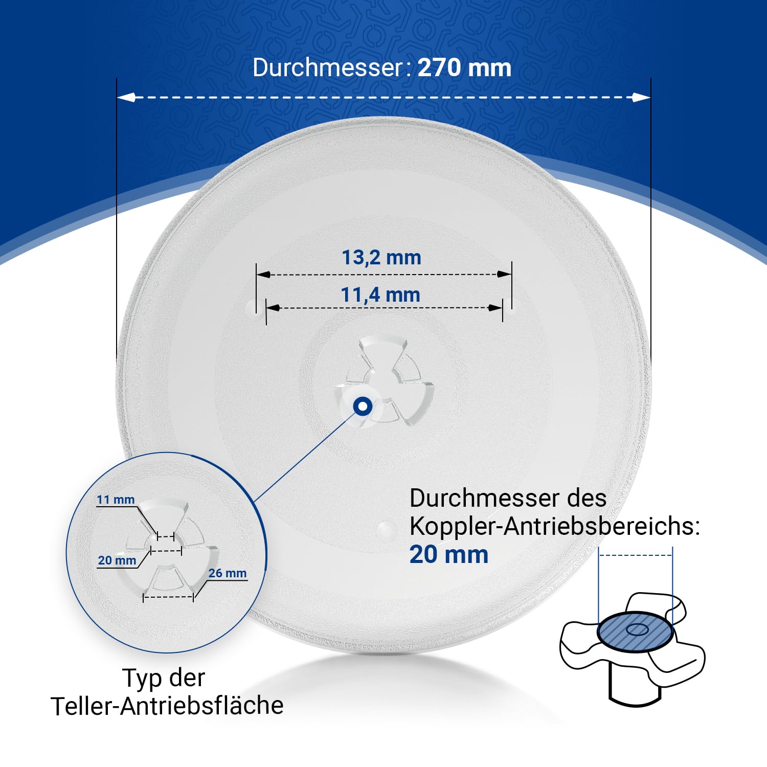 Image secondaire de VIOKS Plateau tournant en verre avec 3 fixations pour micro-ondes - 27,0 cm de diamètre