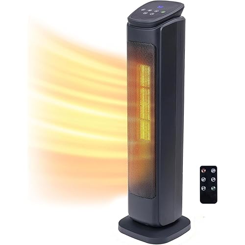 Comfort Zone 30-Inch Oscillating Tower Space Heater with Remote Control – 1500W High Velocity Ceramic Heater for Large Rooms, Digital Thermostat, 12H Timer & ECO Mode, Tip-Over & Overheat Protection