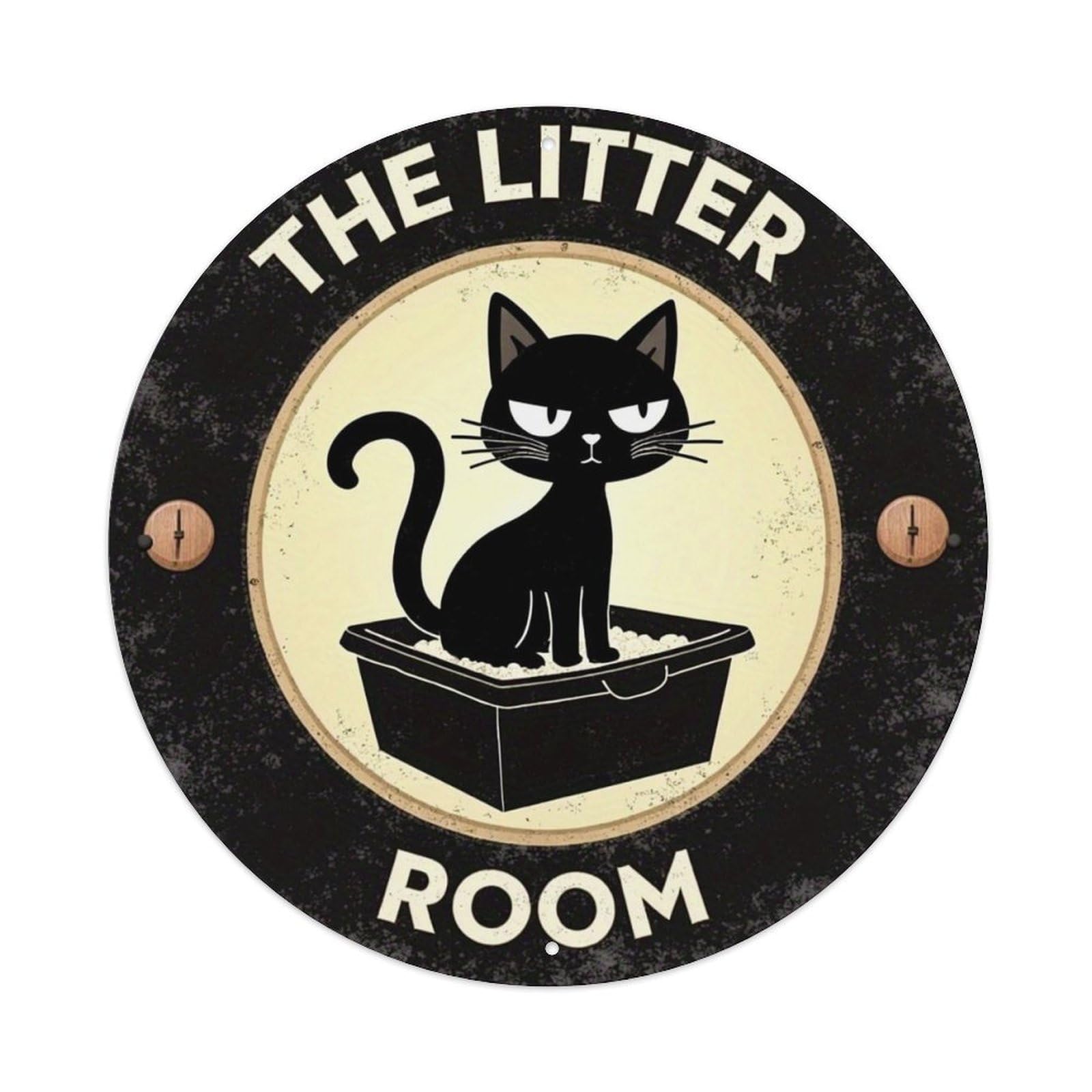 Black Cat In Litter Box Round Metal Tin Sign Vintage Wall Decor, Bar Garage Cafe Kitchen Home Wall Art Poster 8x8inches