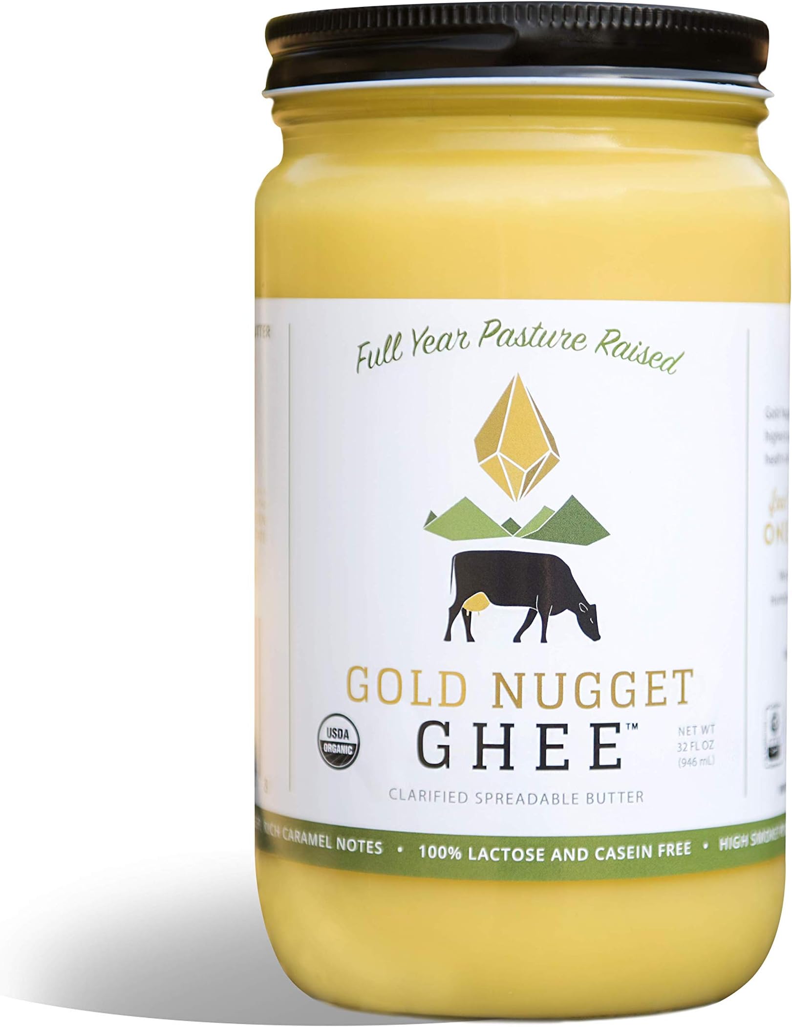 TRADITIONAL GHEE BY GOLD NUGGET GHEE, USDA ORGANIC, FULL-YEAR/PASTURE-RAISED, GRASS-FED BUTTER 32oz