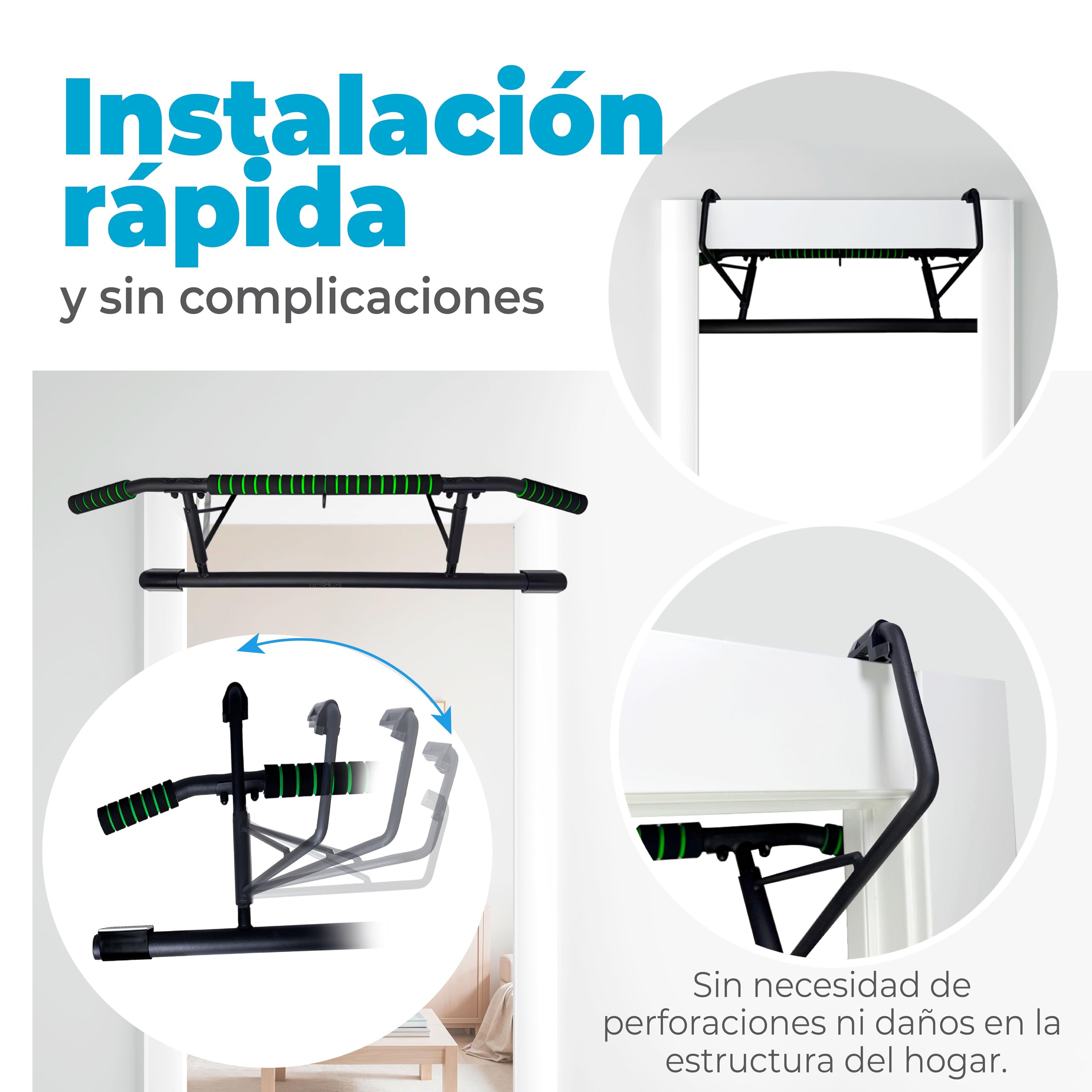 OcioDual Barra de Dominadas Puerta sin Tornillos + Correas de Entrenamiento en Suspensión, Pull Up Bar Door, Ejercicio en Casa, Barra Dominadas Puerta Plegable, Fitness en Casa