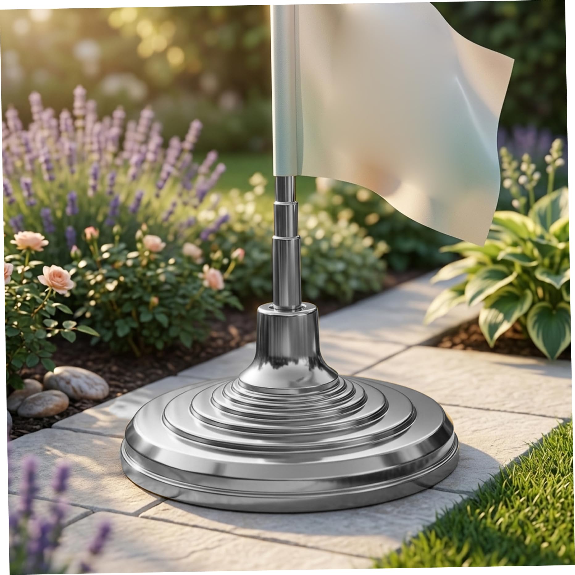 Base Ancha para mástil de Bandera para mástiles telescópicos de 1 y 1, 3 Pulgadas – Soporte para Banderas de Interior de Alta Resistencia de 12 Pulgadas con Soporte Estable, Plateado