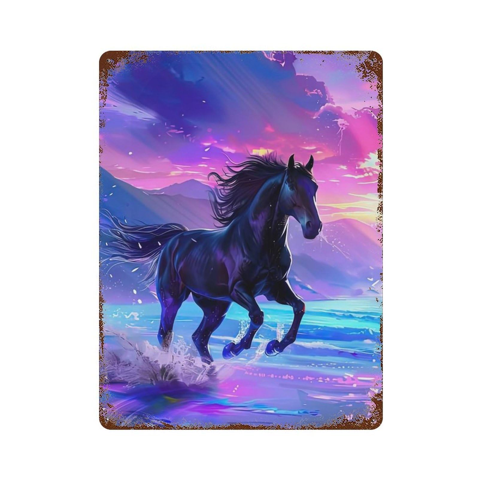 Garage Style Majestic Horse Galloping at Sunset Rust Effect Tin Sign 15.7"x11.8", Farmhouse Wall Decor for Bar And Workshop