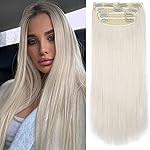 Synthetic Hair Extensions Platinum Blonde 20 Inch Full Head Ice Blonde Hair 60 Clip in Extensions 4 Pcs