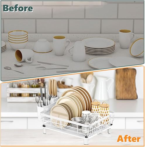 Miniatura 4 de Estante para secar platos de hierro con escurridor Escurridores de platos para encimera de cocina Boquilla extensible con escurridor, soporte para