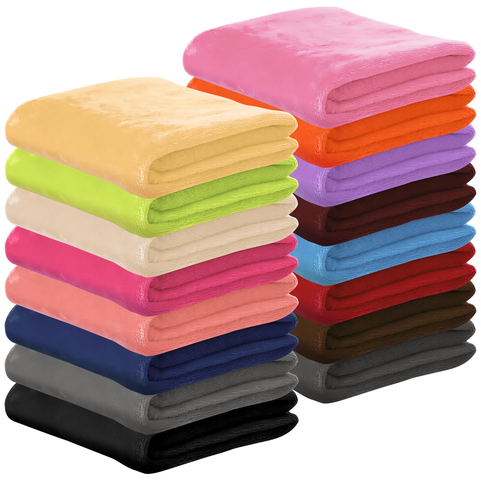 LYCN 16Pcs Fleece Throw Blankets Bulk, Flannel Plush Baby Blankets Soft Lightweight Fleece Blanket Warm Kids Pet Blanket for Couch Bed Girls Boys Crib Preschool Bedding(16 Colors, 80 x 60 cm)