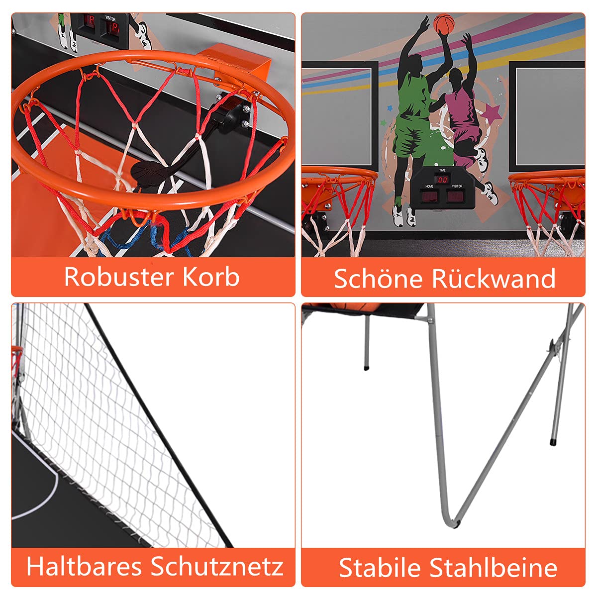 GYMAX Juguete de Baloncesto, Canasta de Baloncesto Plegable con 8 Ajustes de Juego, Pantalla Electrónica, 4 Pelotas y 2 Cestos, Máquina de Tiro para Adultos y Niños