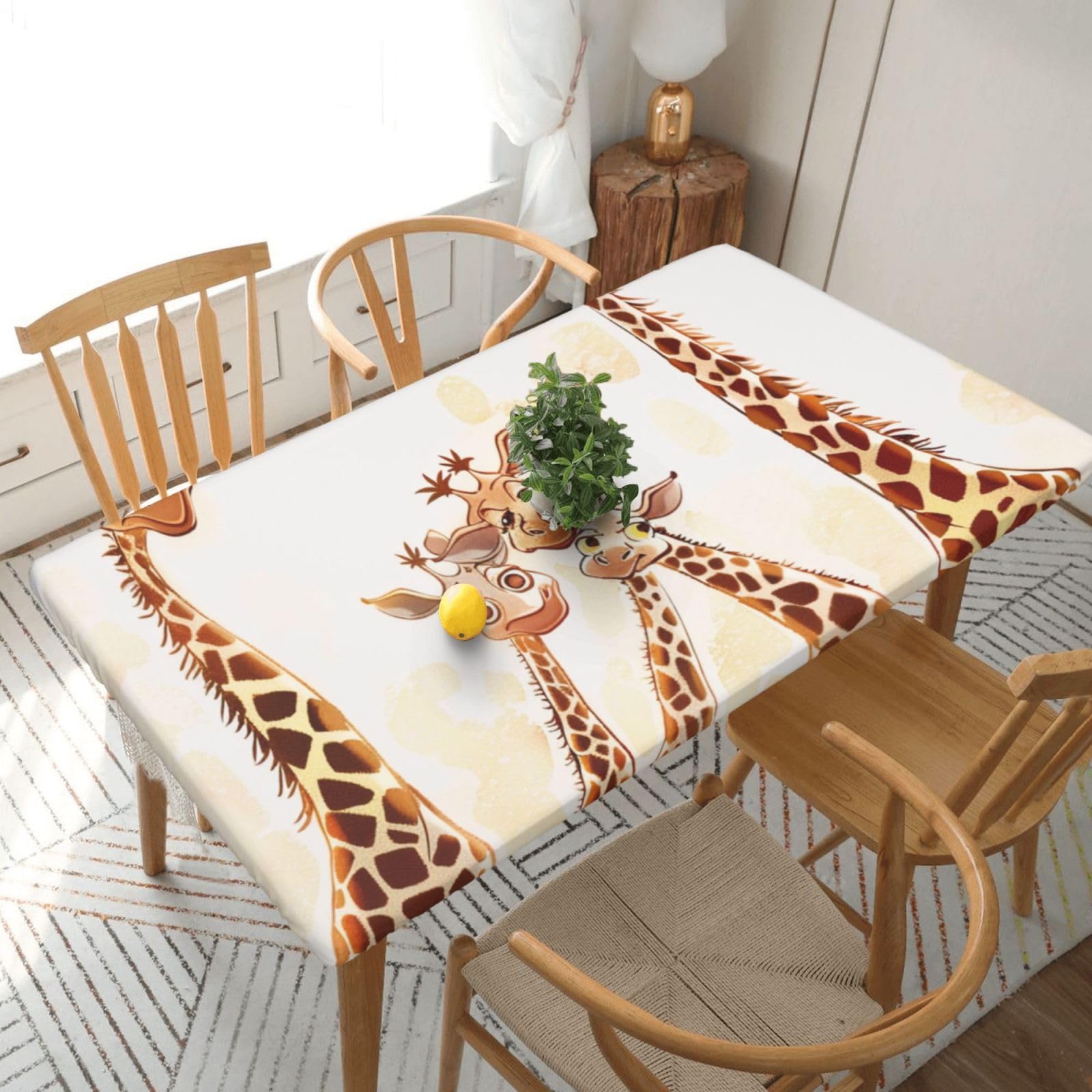 WPKJU Cute Cartoon Funny Giraffes Printed Tablecloths 5ft Rectangular Table Covers Washable Polyester Decorative Table Cloth for Dining Table Picnic Wedding