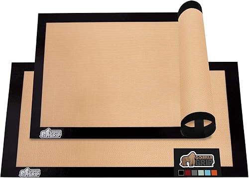 Gorilla Grip Bandeja de silicona antiadherente para hornear, paquete de 2, forro de hojas de galletas reutilizables, resistente al calor, no