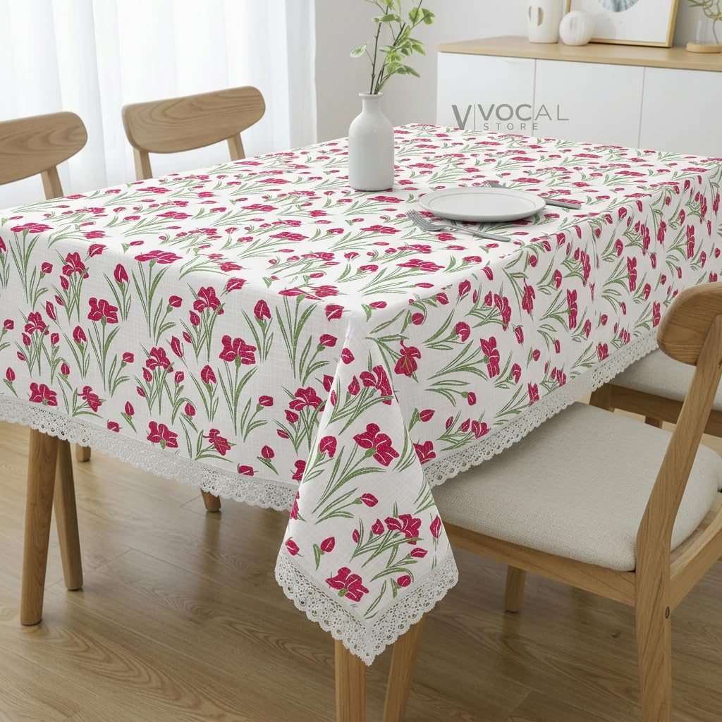 Lace Table Cloth for Dining Table, Decorative Center Table Cover for 4 Seater, 60 X 60 Inch, Pink Sunset Bloom- (CTBL9-P015)-image-18