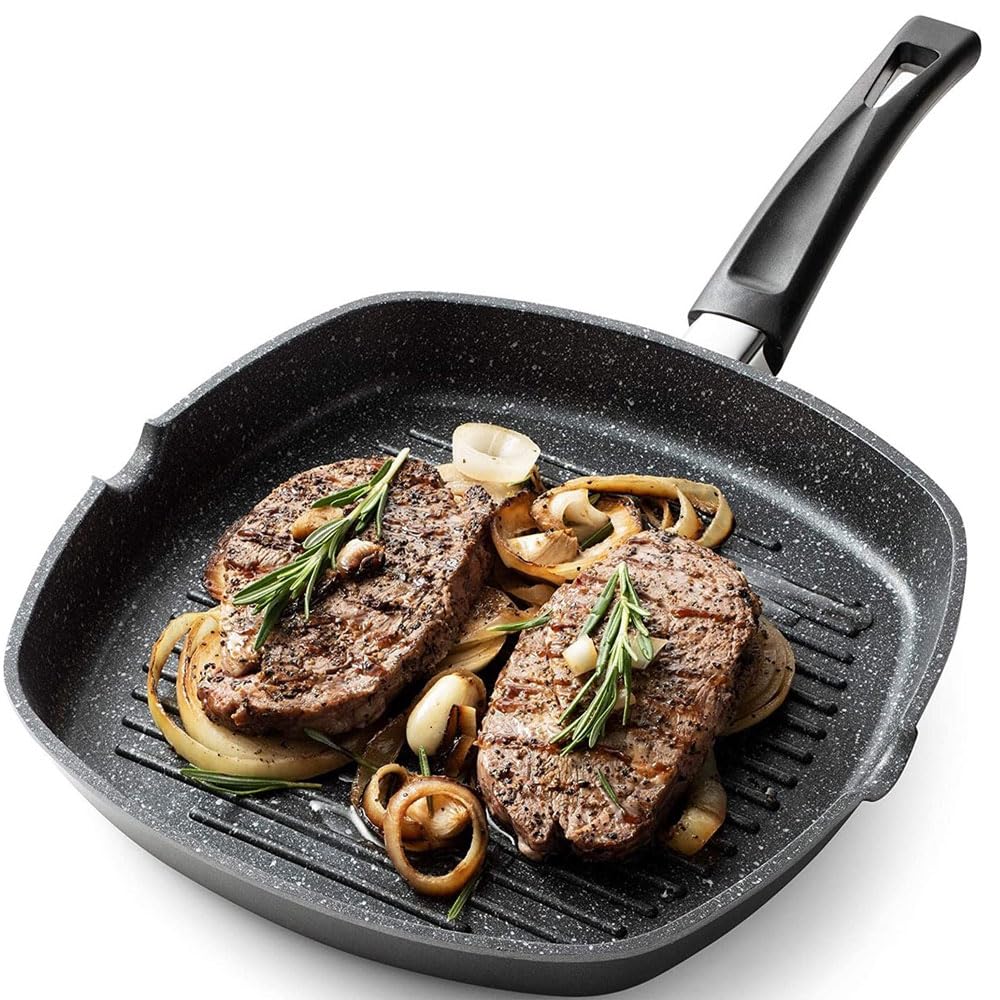 Bistecchiera Grill Antiaderente Induzione - 36x24cm, Alluminio Pressofuso, Manico Pieghevole - Foto 11