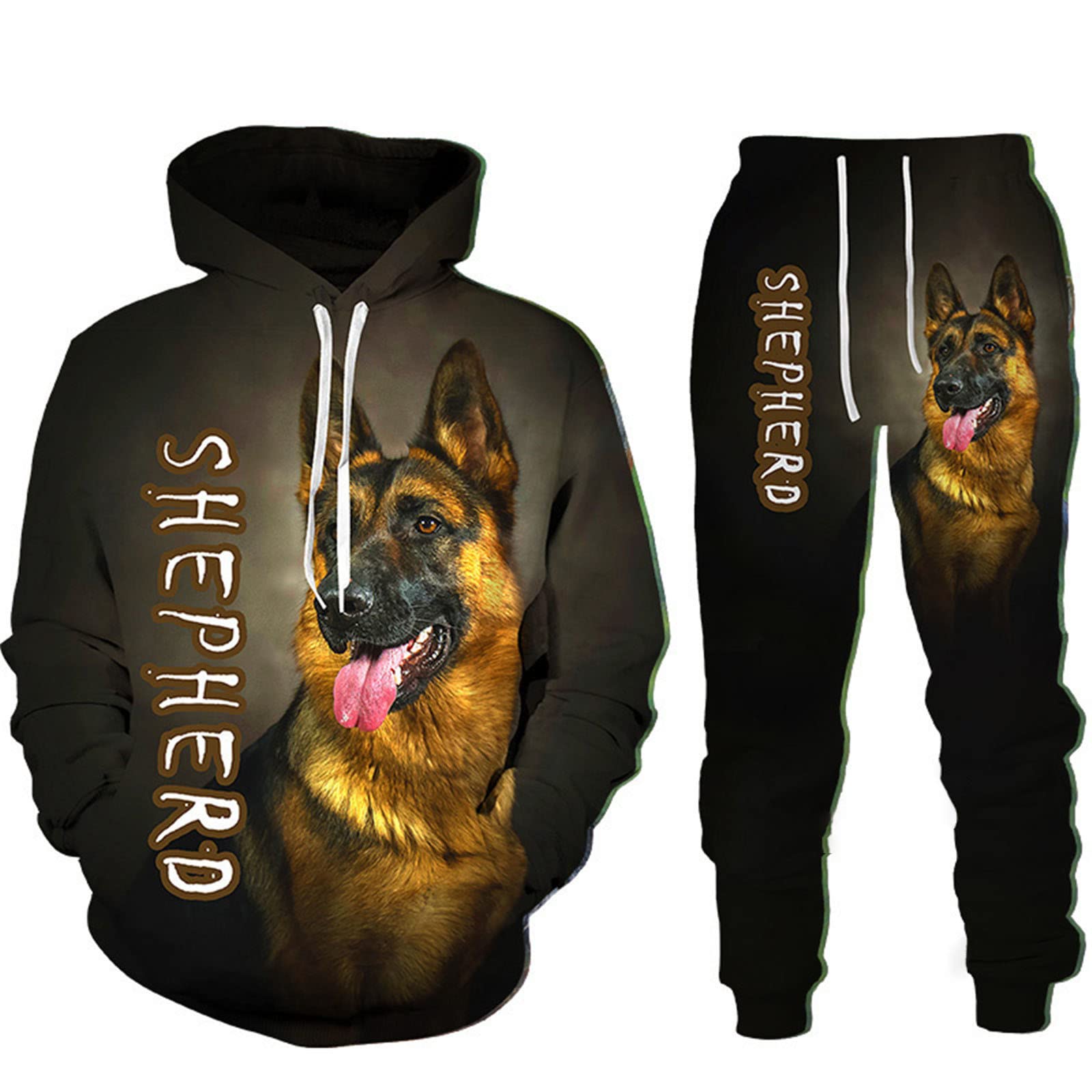 Docorou Men's 07883 German Shepherd Dog 3D Printed Hoodies Sweatpants Hooded Sweatshirt Sets Tracksuit Suit