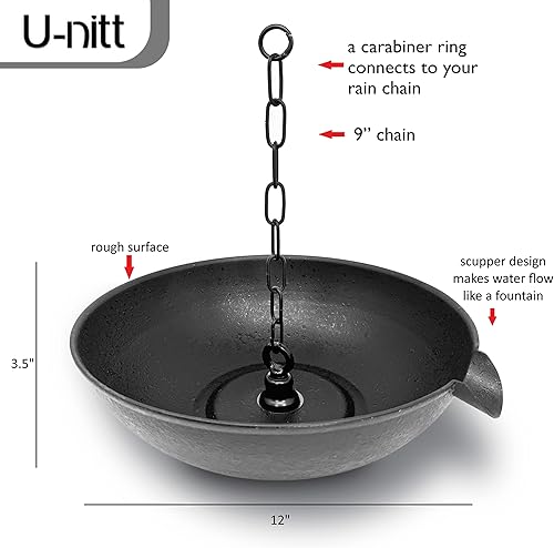 Miniatura 2 de U-nitt Cuencoplato de anclaje de 12 pulgadas para cadena de lluvia de canalón, cuenco para derrames para fuente, con scupper, alternativa para baño