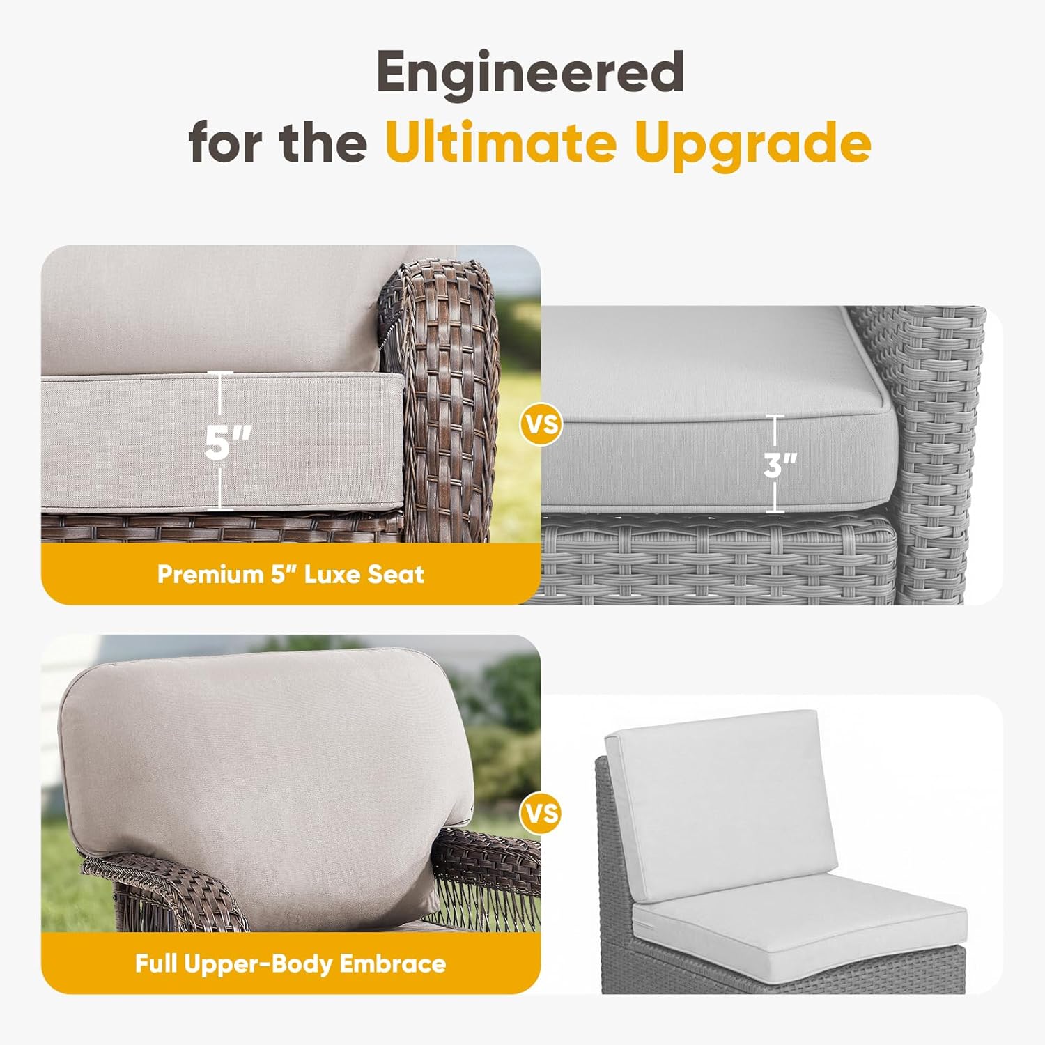 Belord Luxury Outdoor High Back Couch, All-Weather Wicker 3-Seater Sofa, Wicker Patio Furniture for Deck Porch Garden,Beige