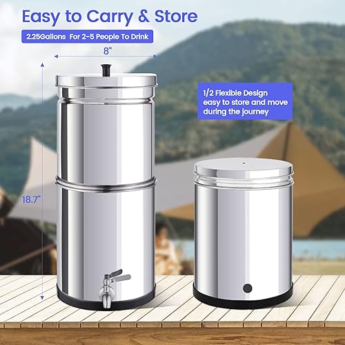 Miniatura 6 de BOKKRALL NSFANSI 42 y 372 Sistema de filtro de agua alimentado por gravedad estándar de acero inoxidable Sistema de filtro de agua de 2.25 galones