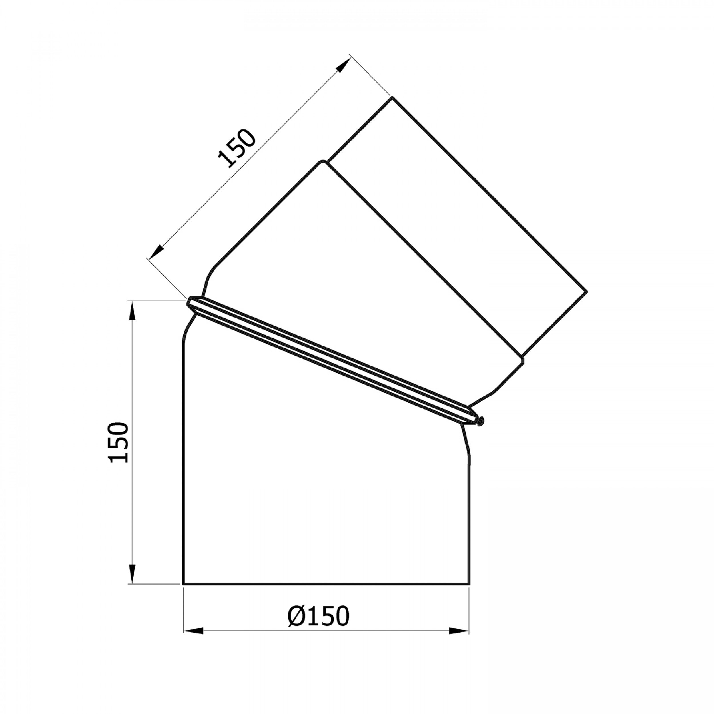 raik Rauchrohrbogen Ofenrohr 150 mm Durchmesser Winkel 0° bis 45° verstellbar schwarz Senotherm beschichtet ohne Reinigungsöffnung Stahl 2 mm für Kamin Holzofen Holzkessel Made in EU