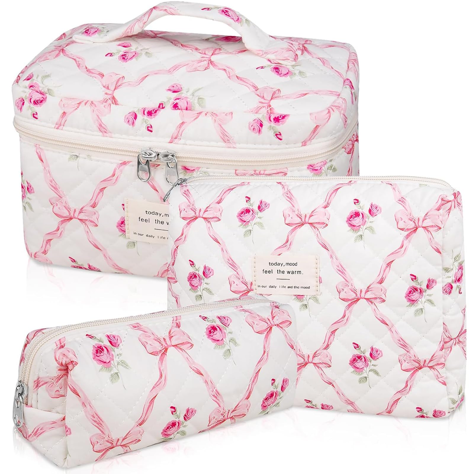 LJCZKA Borsa Per Il Trucco Trapuntata e Gonfia per Donna, Graziosa Borsa a Quadretti con Cerniera, Grande Organizer Portatile per Il Trucco Estetico (Bianco