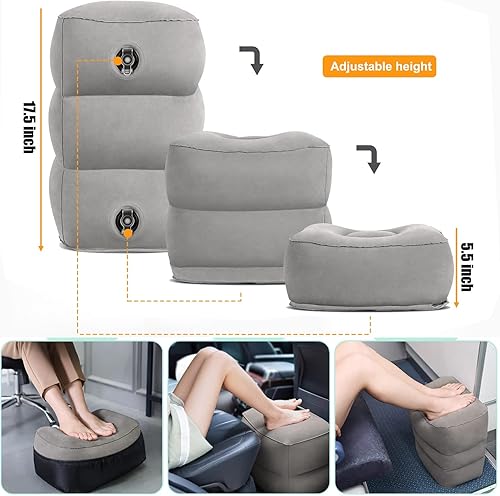 Miniatura 2 de Almohada inflable para pies de viaje, cama para niños pequeños en el aire, almohadas de altura ajustable, reposapiés portátil de 3 capas, reposapiés