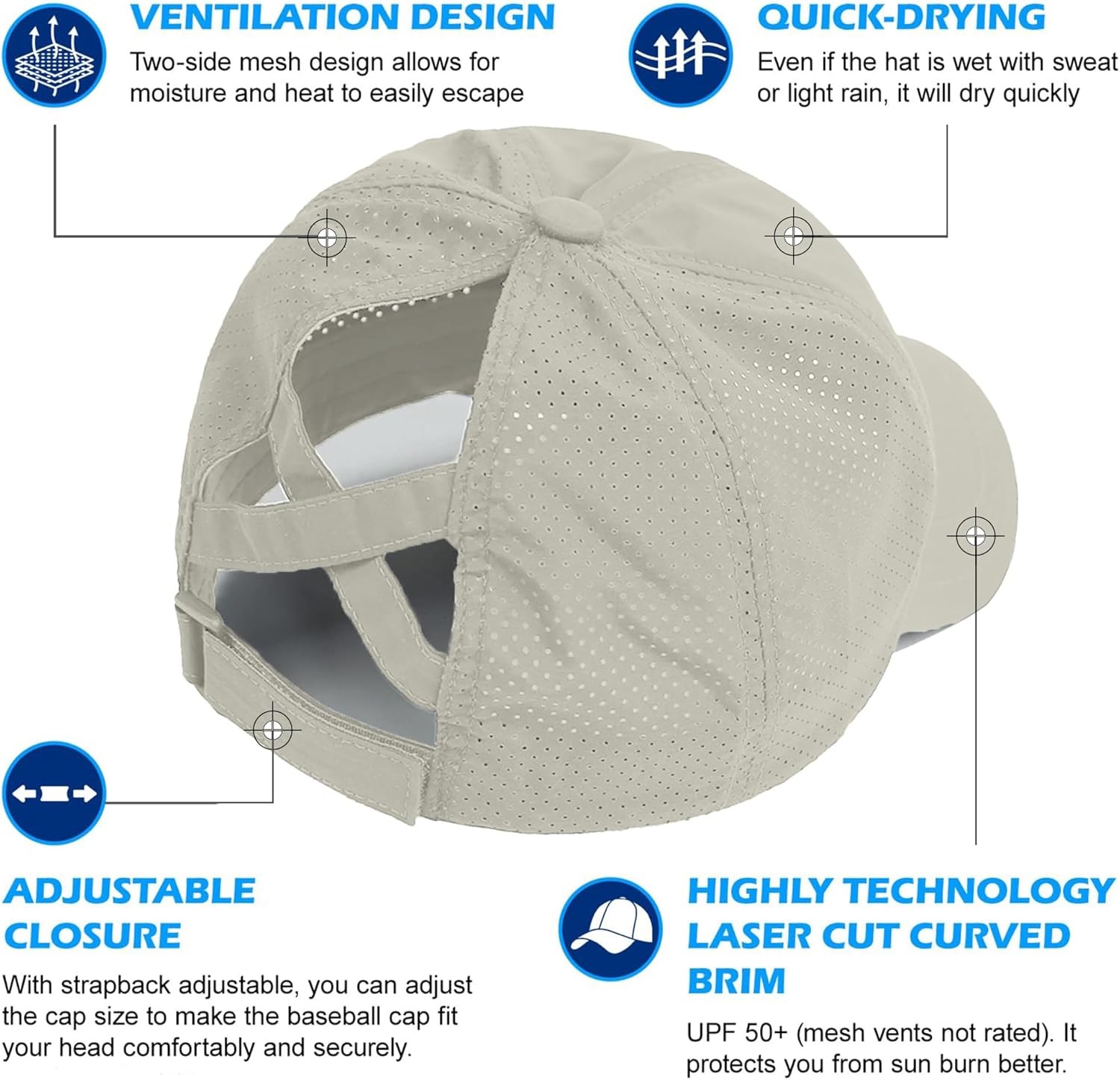 Criss Cross Ponytail Baseball Cap for Women Adjustable High Messy Bun Trucker Hats Quick Drying Mesh PonyCap - Image 5