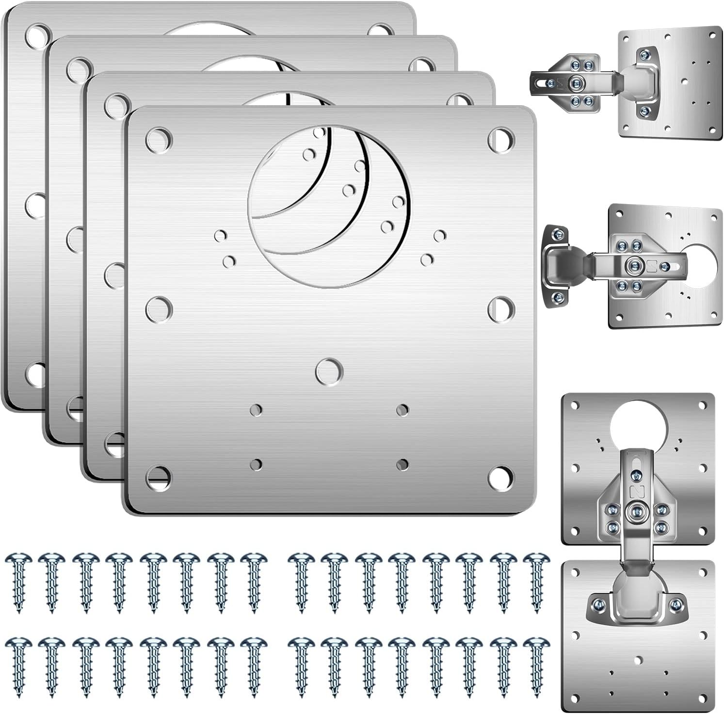 Hinge Repair Plate,4PCS Cabinet Hinge Repair Plate with Customized Screws,Stainless Steel Kitchen Cupboard Door Hinge Repair Brackets with Holes