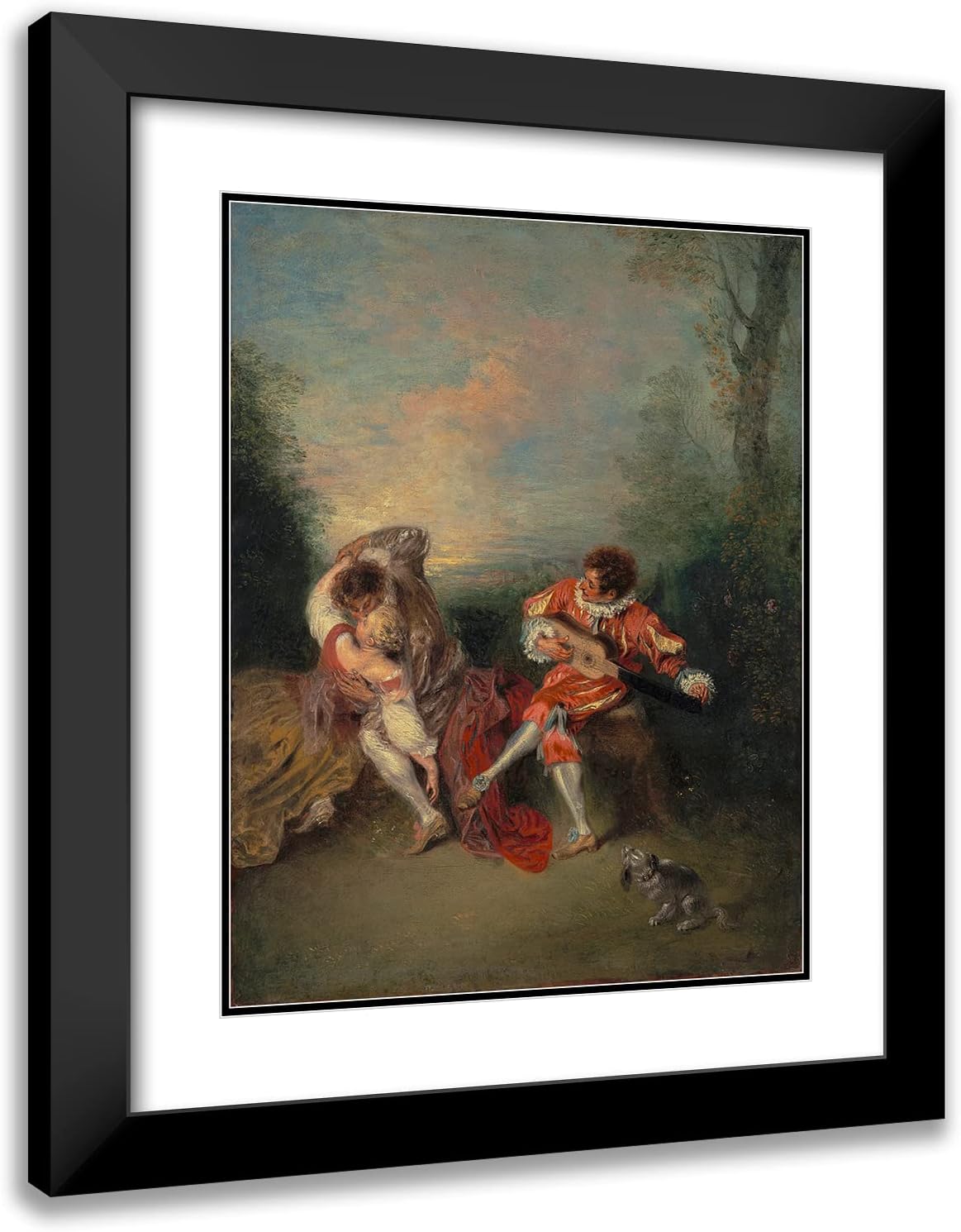 ArtDirect Jean-Antoine Watteau 15x18 Black Modern Frame and Double Matted Museum Art Print Titled - The Surprise (1718-1719)