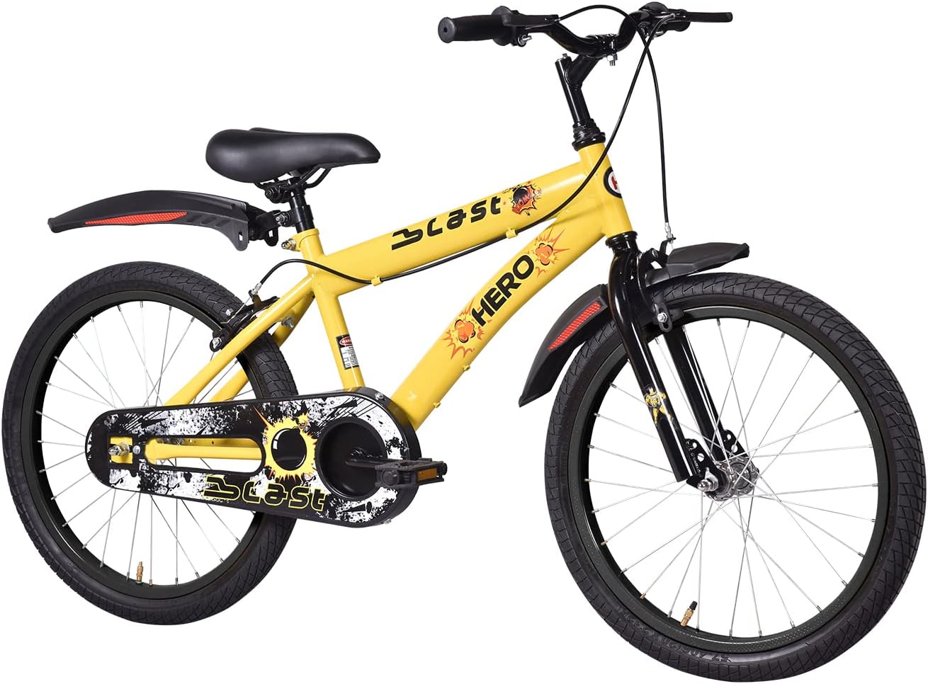 HeroBlast 20T Kids Cycle with Mudguards | Yellow | Easy Self Assembly Cycle for Age 7 to 10 Years Boys and Girls | Frame : 12 Inches, Rigid | 95% Assembled Cycle(Ready to Ride in 5 Min)