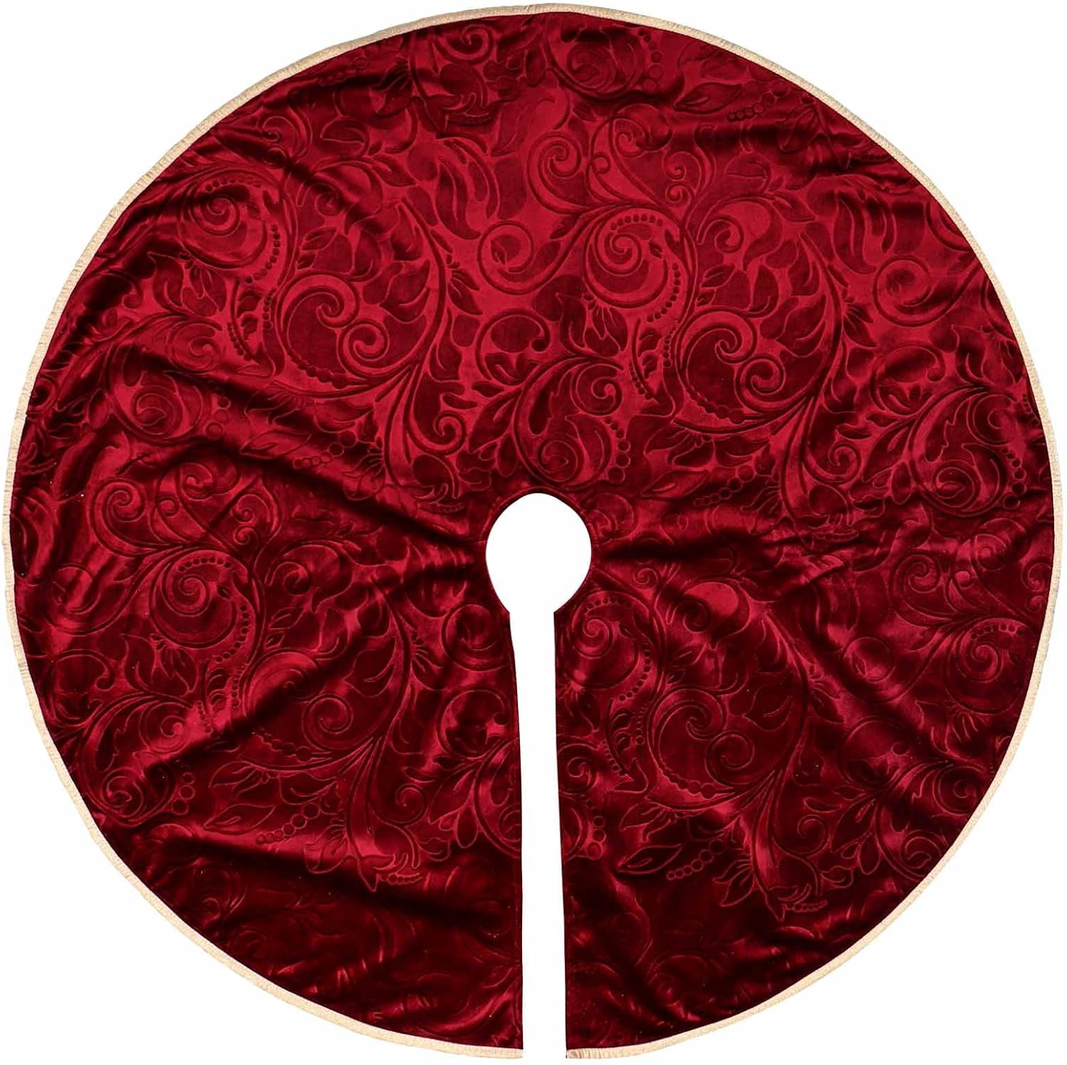 Bunny Chorus 36 Inch Christmas Tree Skirt, Velvet Red Tree Skirts, Xmas Tree Skirts with Embossed Floral Pattern for Merry Christmas Party Rustic Vintage Christmas Tree Decorations