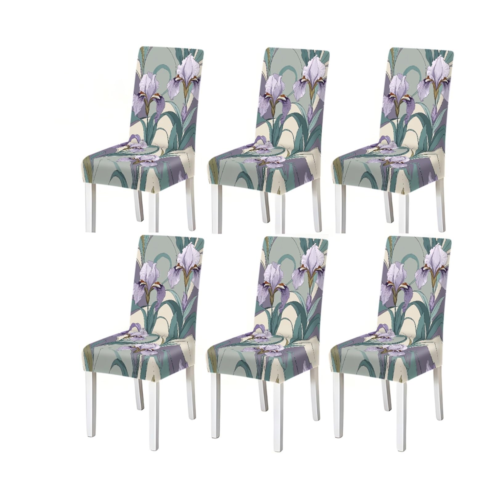 Kxuauv One Color Art Deco Iris Floral Print Stretch Dining Chair Covers, For Home Kitchen Dining Room Party, 2/4/6 Pcs Seat Protectors For Restaurant Hotel Party(6Pcschair Cover)
