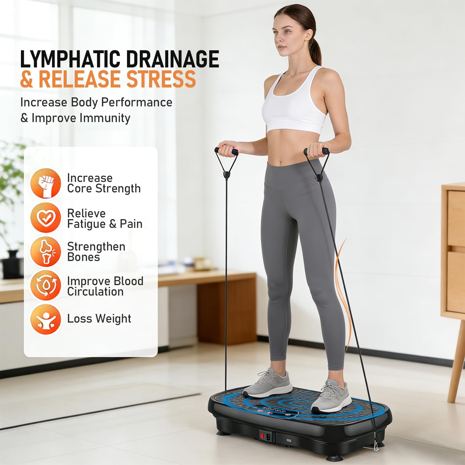 Plateforme Vibrante Perte de Poids, Plaque vibrante Fitness avec 120 Niveaux d’Intensité et 5 Programmes, avec Bandes de Résistance et Télécommande, Écran LED, Plateformes Vibrantes et Oscillantes
