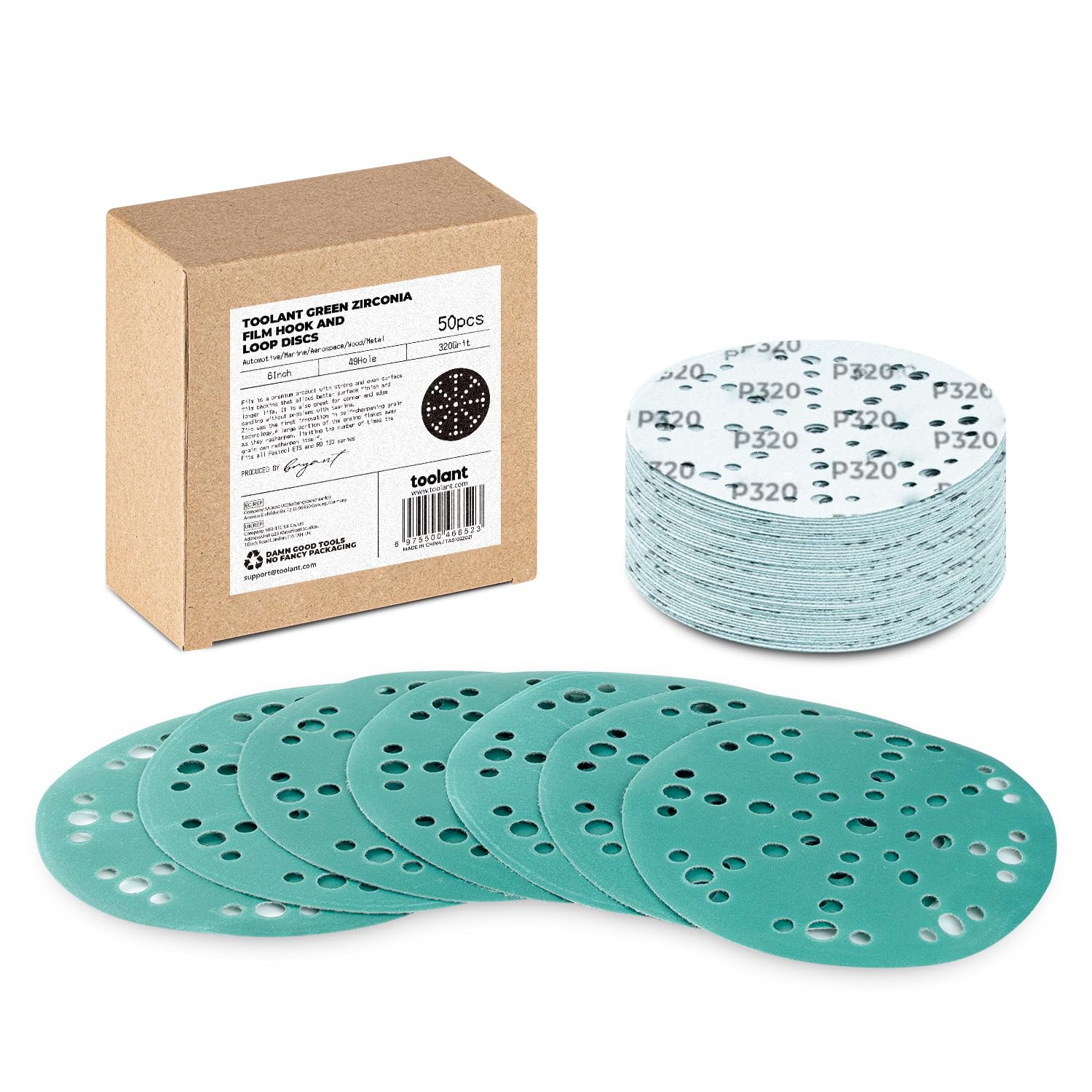 6 Inch 49 Hole 320 Grit Sanding Disc, Hook and Loop Film Backing Sanding Discs Compatible with Festool Sanders by toolant - 50 Pack