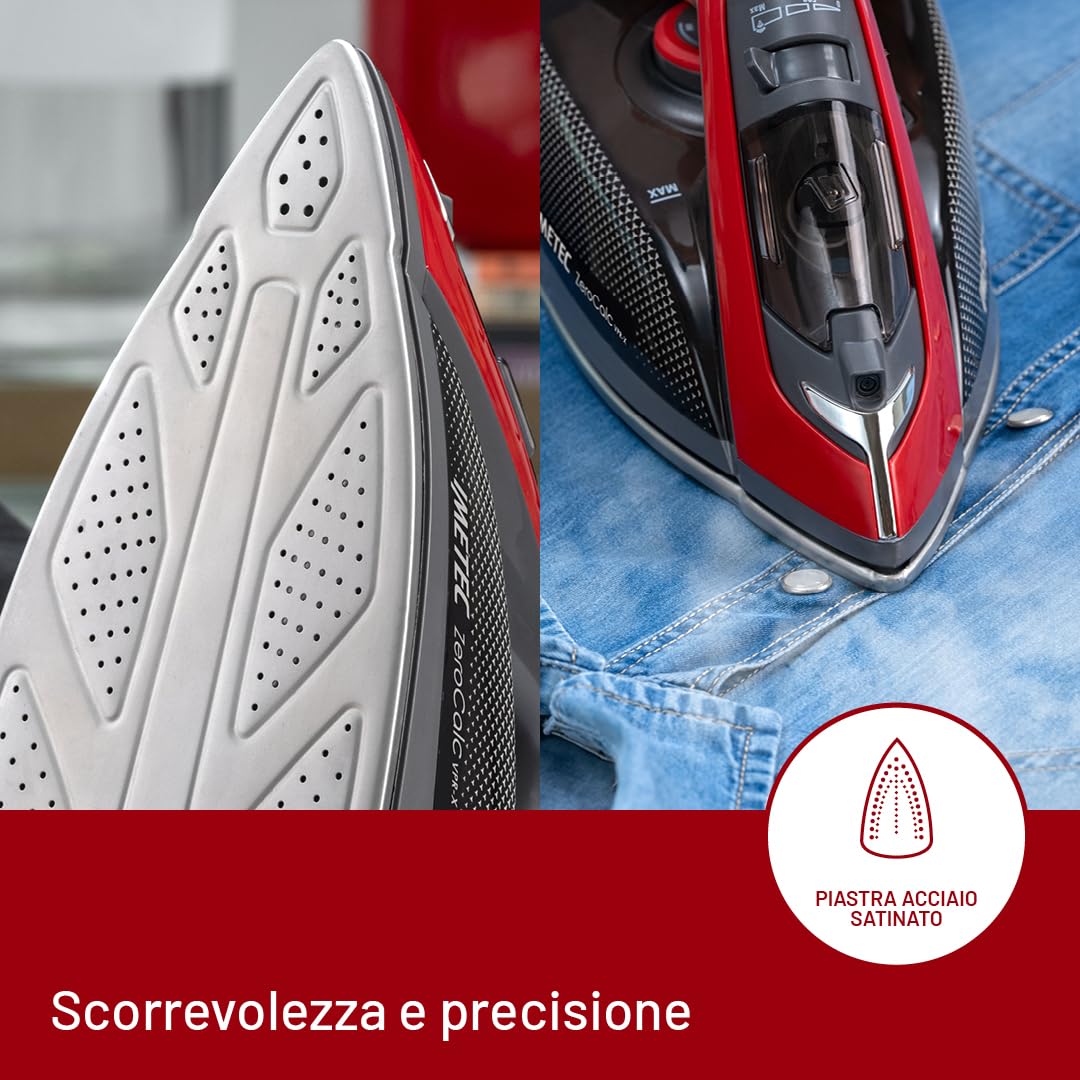 Imetec Zerocalc VPR-X – Ferro da stiro a vapore 2600 W con colpo vapore 220 g, sistema 2X Zerocalc anticalcare, piastra in acciaio satinato con finitura laser e punta di precisione, leggero