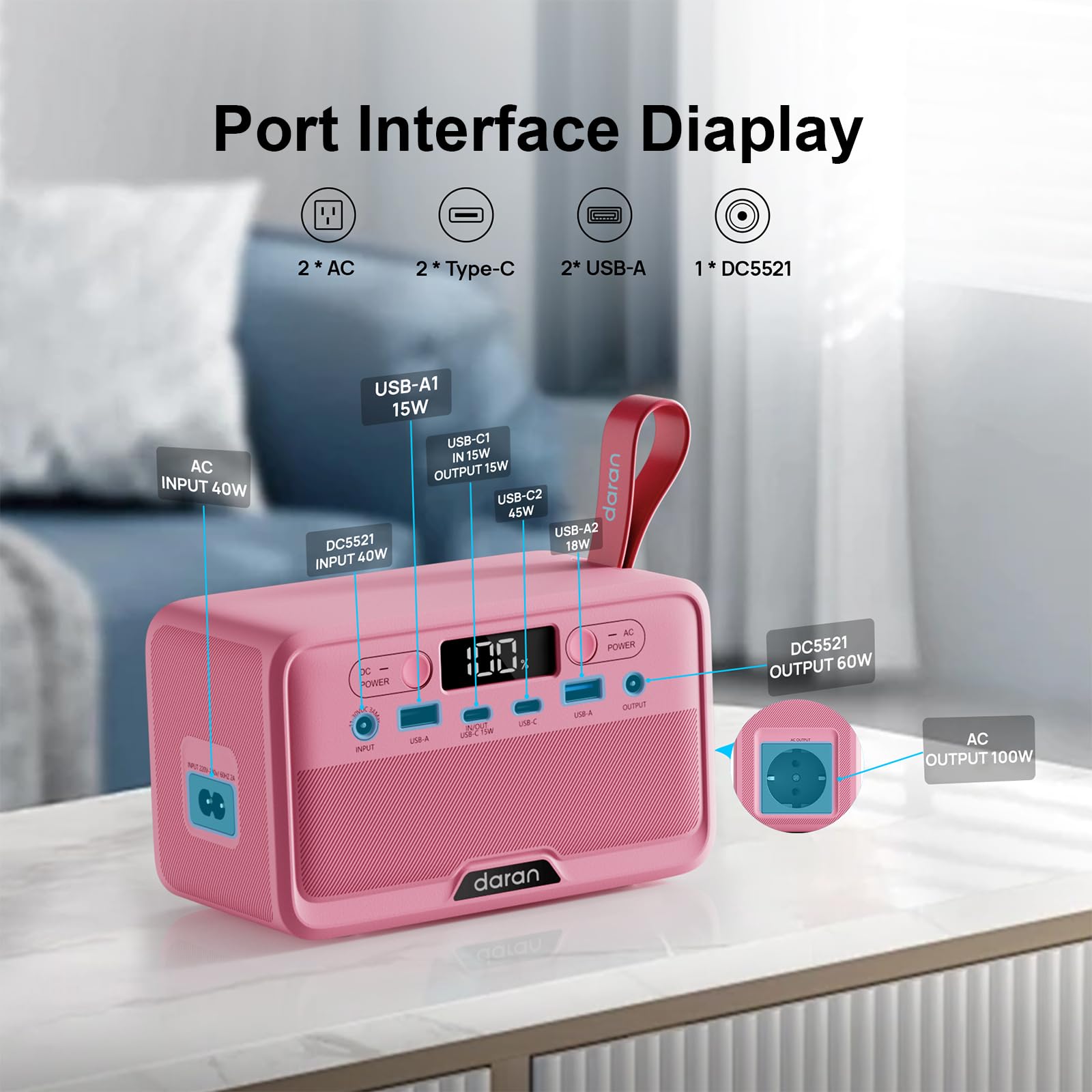 Station d’alimentation portable 896 Wh batterie LiFePO4 100W(200W pic) Power solaire, chargeur portabl petit générateur avec prises AC et chargement PD pour maison/ordinateur portable/camping.Rose
