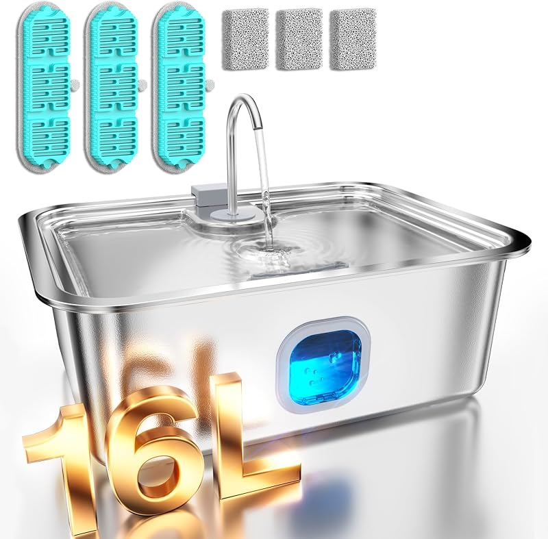 Fonte de água para cães grandes em aço inoxidável MAILOFY, 16 L, modelo WF160