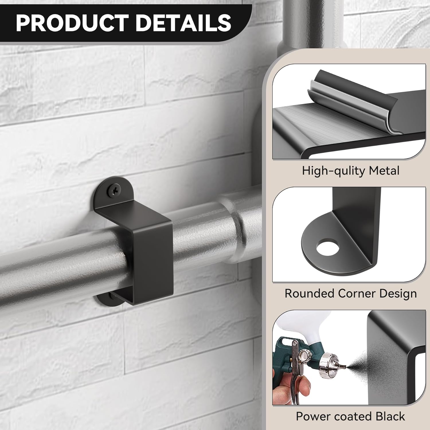 5 Pcs 1.5"x1.5" Square Tube Strap Clamp | U Shaped Steel Bracket | Square Pipe Clamp with Black Powder Coated | Wood Deck Fence Post Tie | Square Tube Buckle for Water Pipes,Stairs Railing