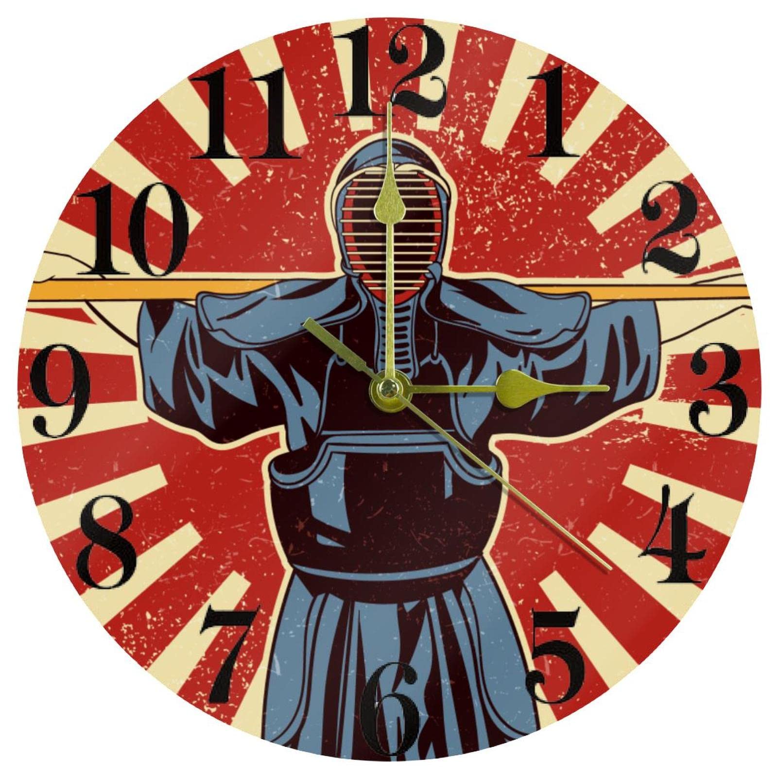 Horloge murale japonaise silencieuse pour bureau et cuisine ambiance zen Kendo Sword