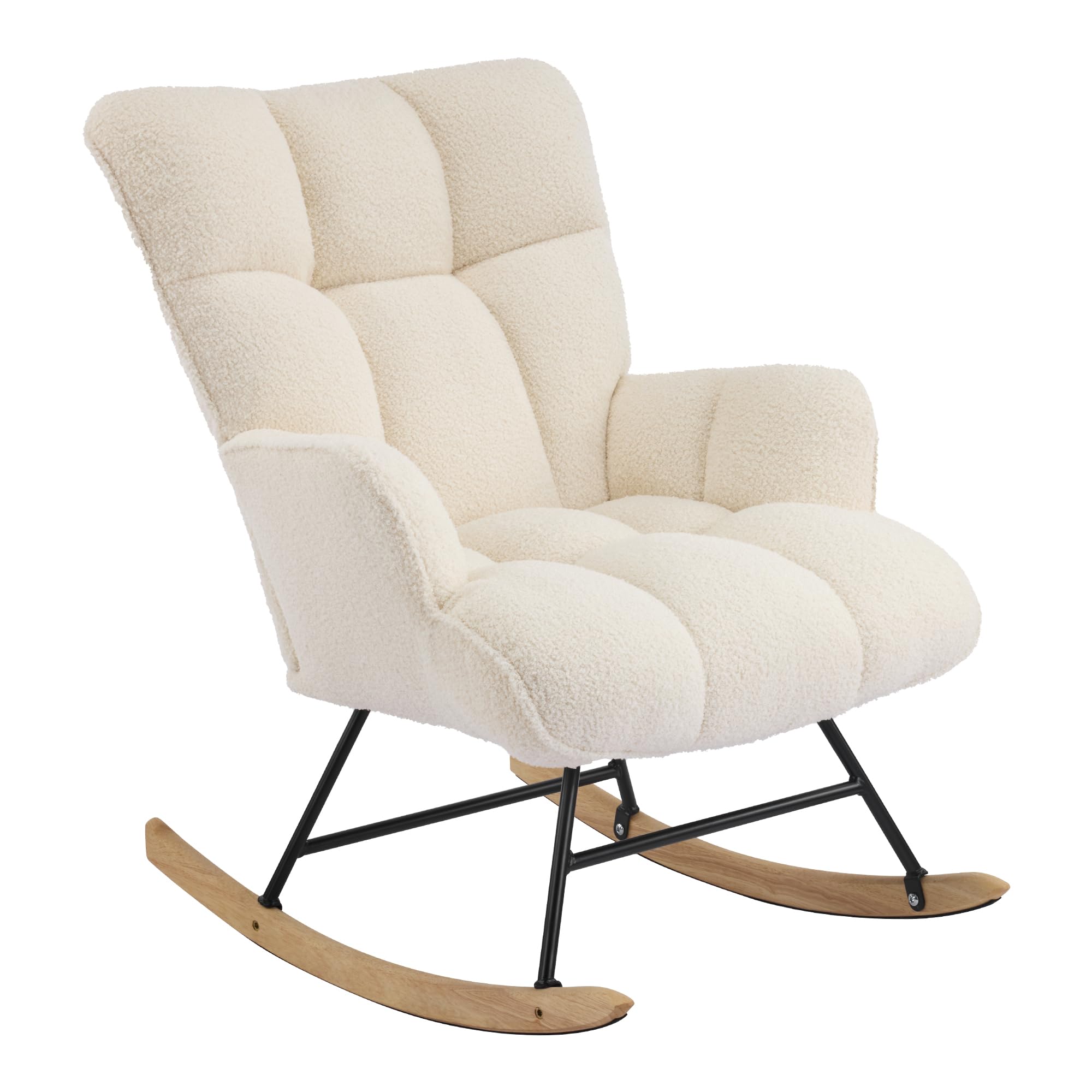 Aunekiv Rocking Chair for Nursery, Teddy Upholstered Nursing Chair for Adults, Comfy Rocking Armchair Indoor for Living Room Bedroom, Ivory — image 1
